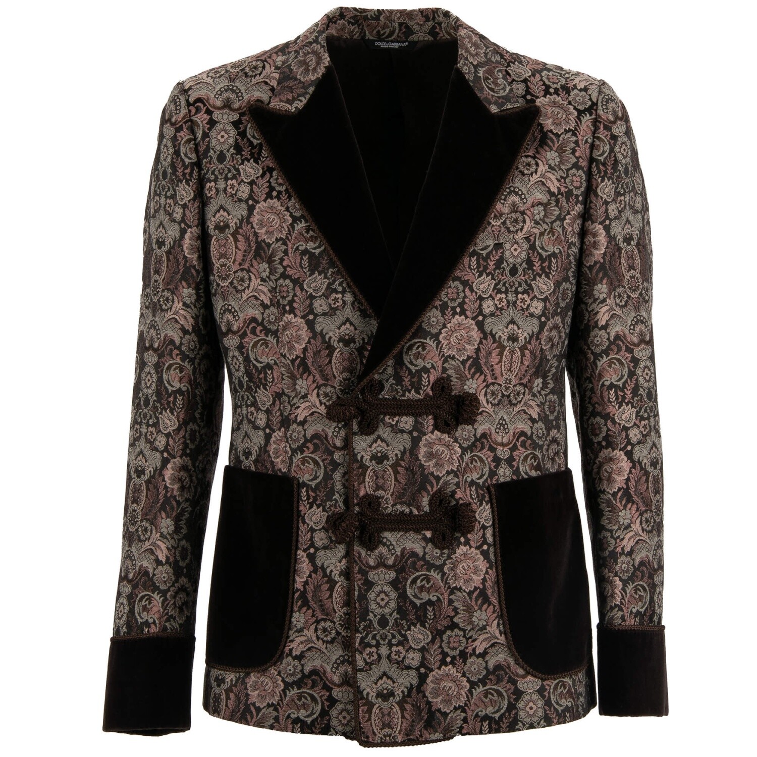 DOLCE & GABBANA Baroque Floral Tuxedo Blazer Jacket Rope Brown Pink 48 M