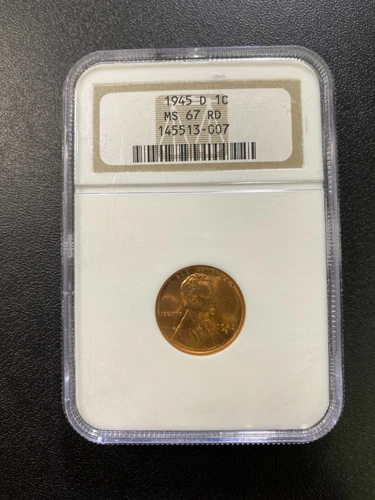 1945 D WHEAT CENT NGC MS-67 RD - UNCIRCULATED - RED - GOOD DATE - CERTIFIED - 1C