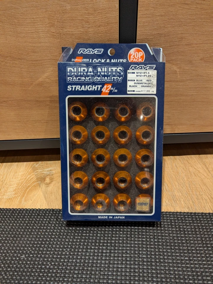 RAYS DURA-NUTS ALLOY L42 - Locking - M12 x 1.25 - ORANGE - Fits Subaru / Nissan - Image 2 of 4