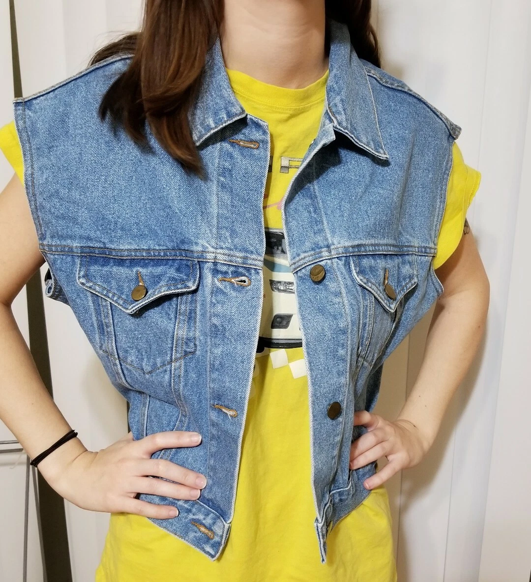 Vintage New Wave Punk Gazoz Denim Vest Jacket 80’s POP Rap Retro Womens M