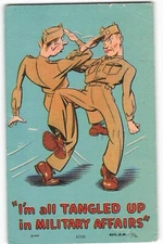Postcard 1945 I'm All Tangled Up In Military Affairs Comic VTG VPC02.