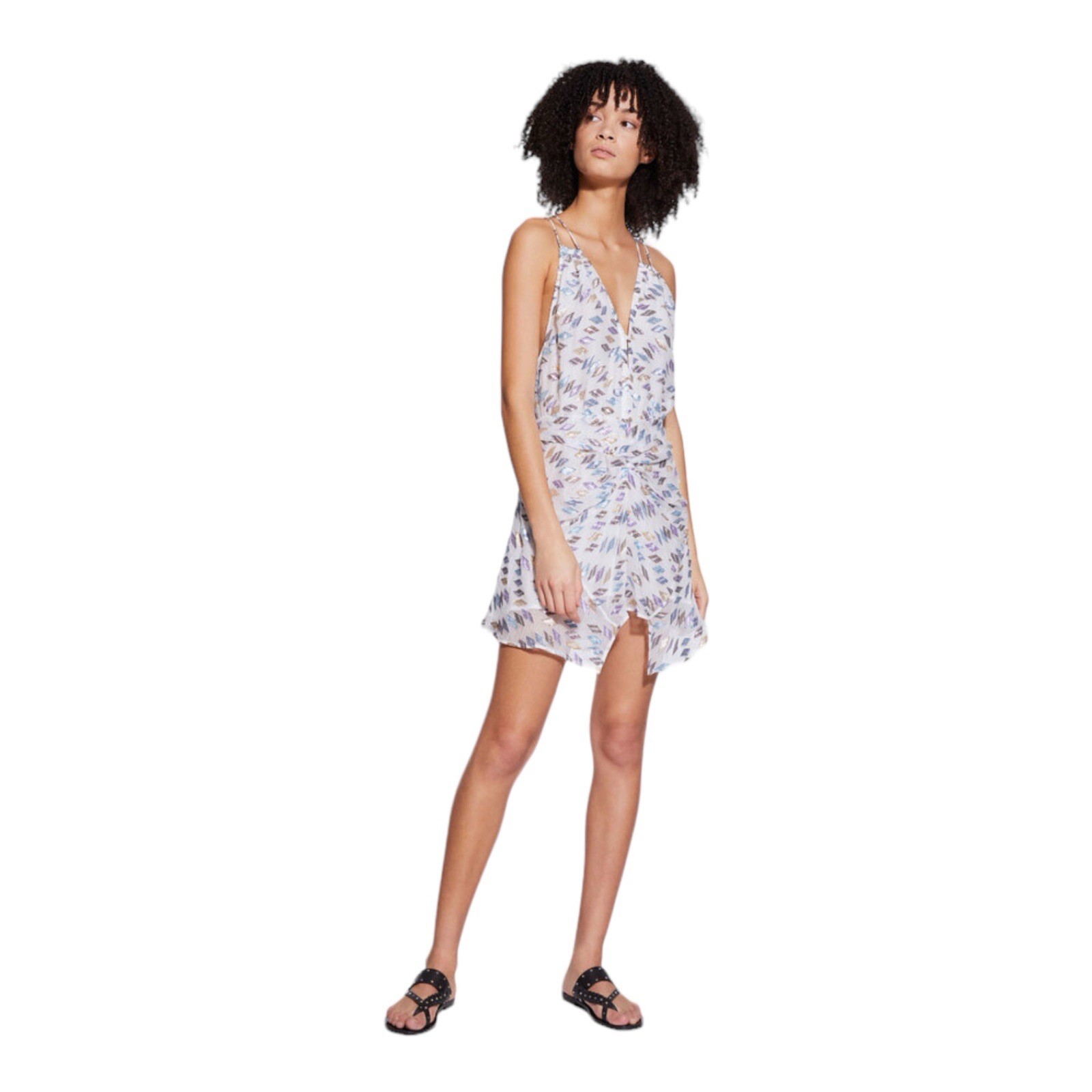 IRO Paris Cherrie Multicolor Metallic Geometric Print Mini Dress Women Size 8 US