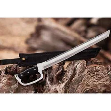 Custom Handmade Carbon Steel D-Guard Tactical Sword Hunting Camping Sword