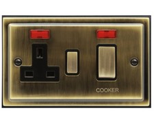 Mega Socket Slim Flatplate Light Socket & Switches Vintage ANTIQUE BRASS Range 