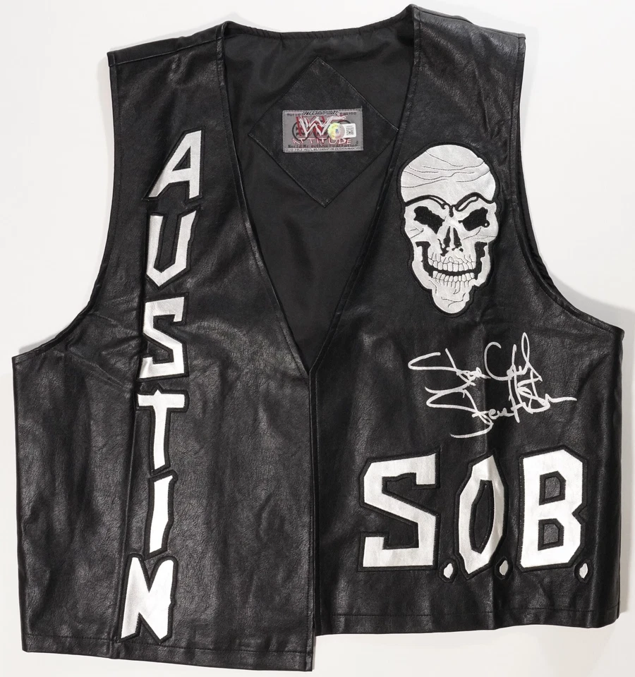 Stone Cold Стив Остин подписанный официальный жилет WWF 2000 SOB BAS сертификат подлинности 3:16 с автографом - Изображение 3 из 4