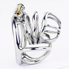 Stainless Steel Male Chastity Cage Device Men Metal Lock Belt Anti-Off Clamp