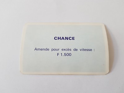 GLÜCKSKARTE MONOPOLY MIRO PARKER COMPANY GELDSTRAFE FÜR GESCHWINDIGKEITSÜBERSCHREITUNG