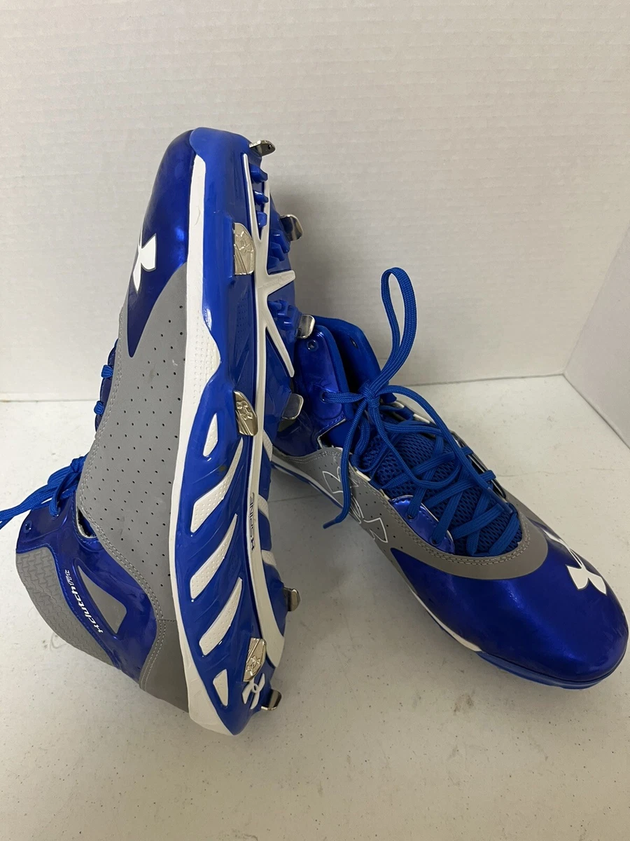 MEN S BASEBALL METAL CLEATS UNDER ARMOUR GRAY BLUE WHITE SIZE 13M