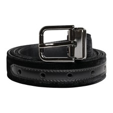 DOLCE & GABBANA Belt Black Leather Metal Buckle Classic Men 85cm / 34in 380usd