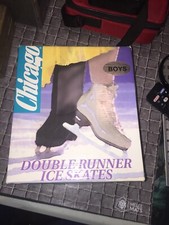 Vintage Original Chicago Boys Ice Skates Size J10 Black Nib