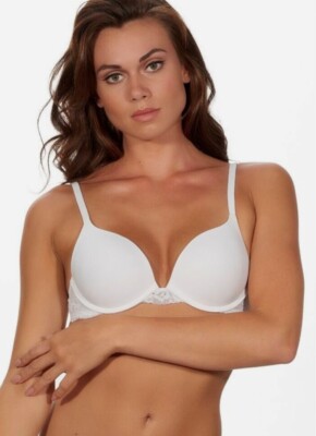 After Eden Push Up Bra UK 30DD Wired Padded Plunge Halter Tshirt Smooth White
