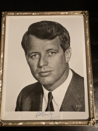 Robert Kennedy signed photo Halsman N.Y. in pearl and gold color frame 8”x10”