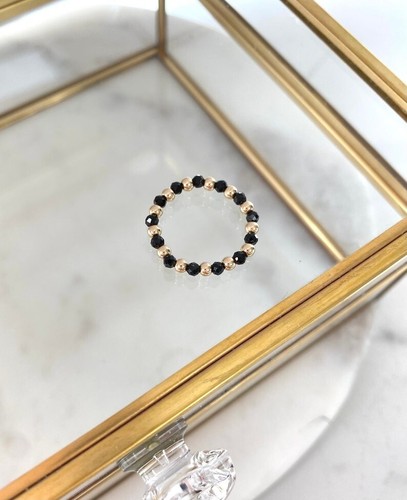 A++ Natural Black Spinal Faceted Round Gemstone Beads Adjustable Rings For Girls - Picture 6 of 12