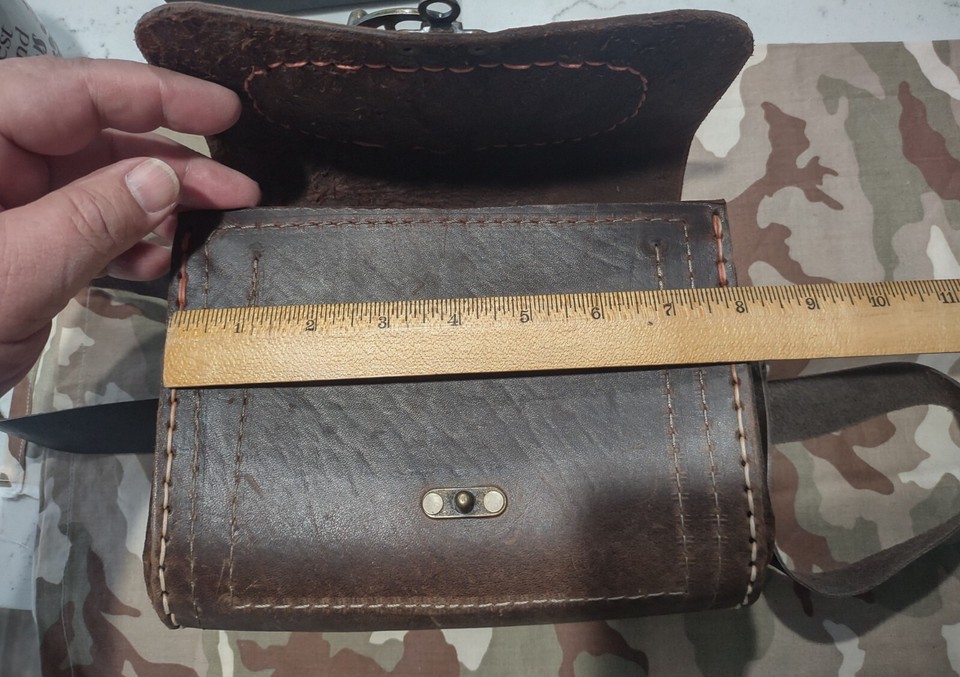 Heavy hand made leather bag With Sailing Ship Carving, Excellent