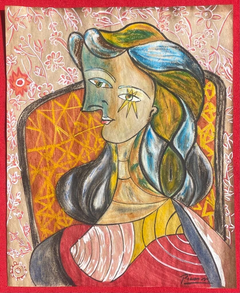 Pablo Picasso (Handmade) Drawing On old Paper Signed