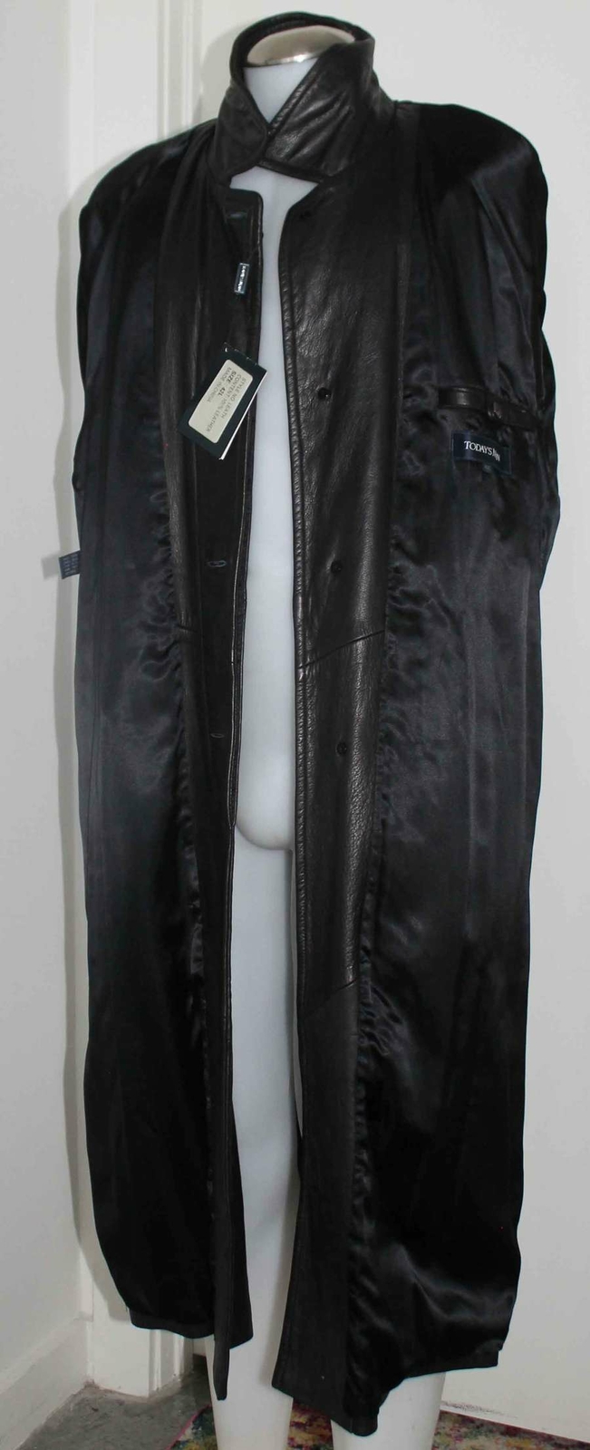 TRENCHCOAT / COAT BLACK LEATHER BELTED MEN SZ 42 LG / NEW TAGS / TODAY ...