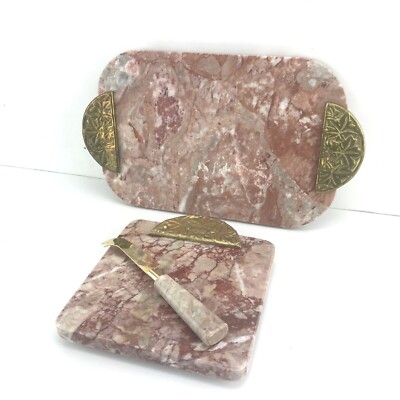 Rose Pink Marble Cheese Cutting Boards Set of Two (2 )with a coordinating knife.