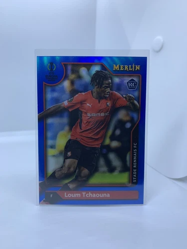 Loum Tchaouna 2021-22 Topps Merlin Chrome UEFA Blue Refractor 13/75 Rookie RC
