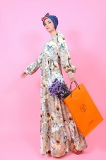 brown Tropical dress for women, long sleeve maxi dress, tropical pattern dress
