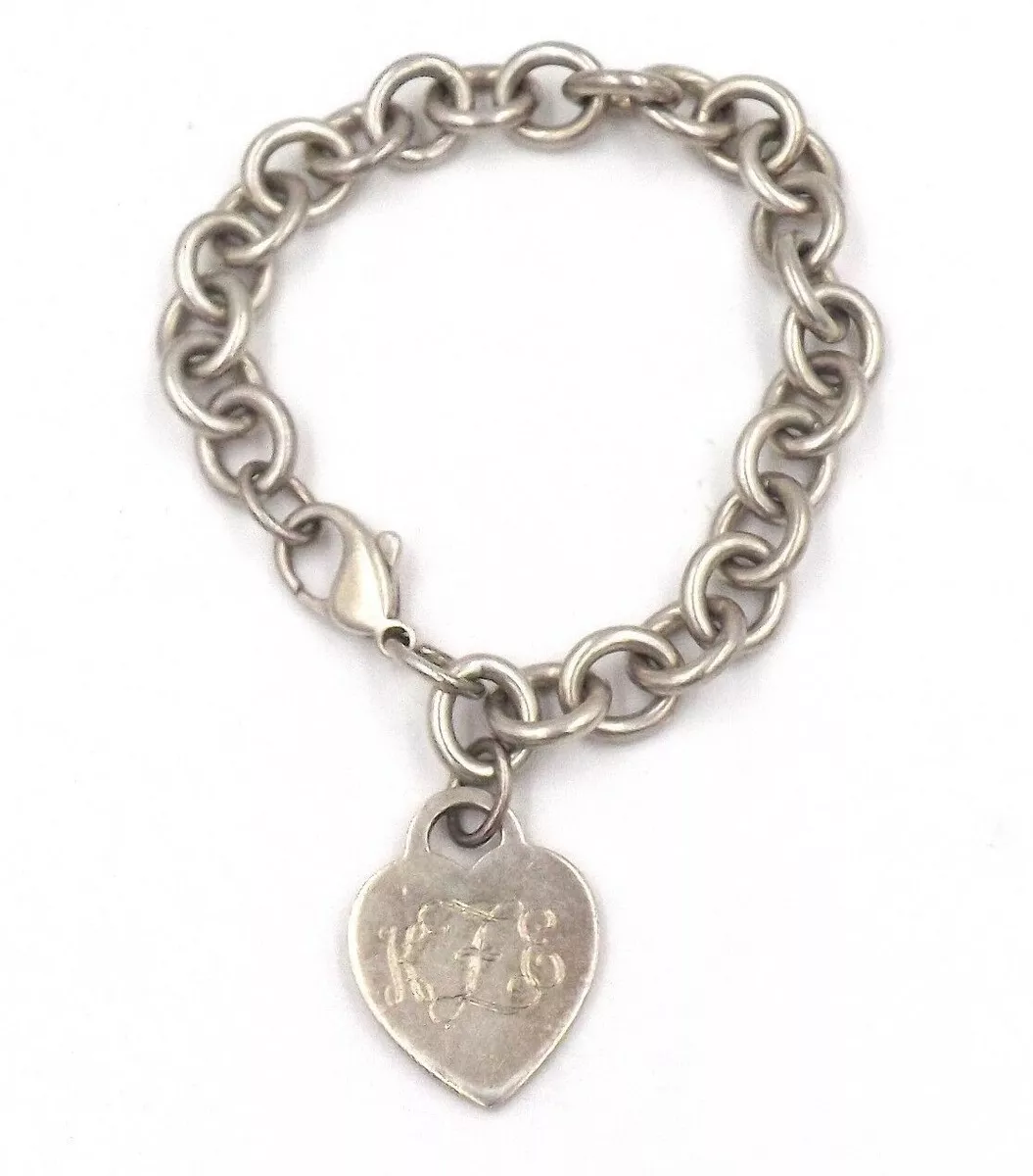 Tiffany Sterling Silver Heart Engraved Chain Bracelet