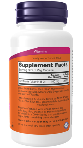 NOW Foods Vitamin B-2 Riboflavin 100 mg - 100 Veg Capsules | Energy Production - Picture 2 of 6