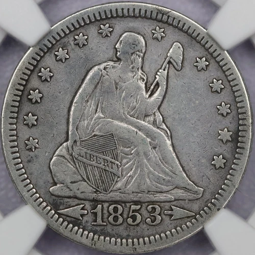1853 Arrows & Rays 25c Seated Liberty Quarter - NGC VF Details Cleaned