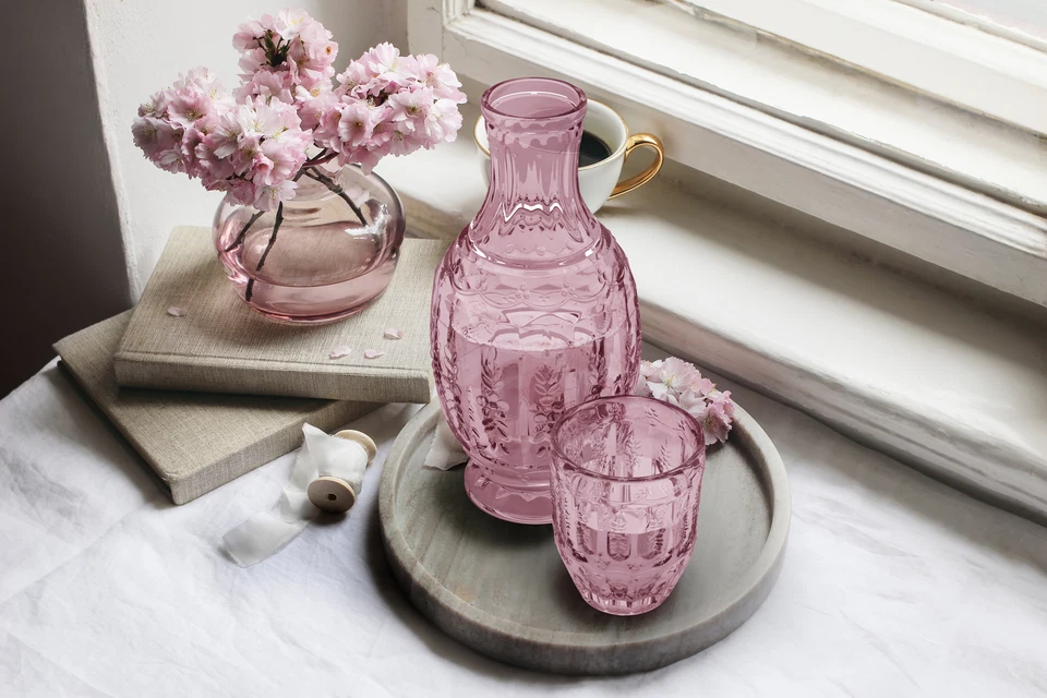 Zanzer Pink/Purple Vintage Bedside Night Carafe Set with Glass Tumbler - Image 2 of 4