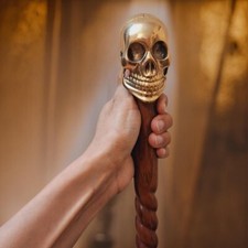 New Skull Handle Walking Stick Wooden Cane Gothic Halloween Costume Party Props