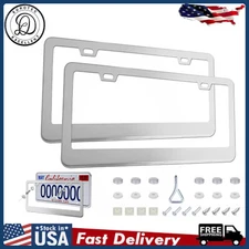 A Pair of  Chrome Stainless Steel Metal License Plate Frame Tag Cover Screw Caps