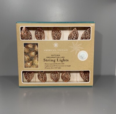 Leaf Wire String Lights Battery Operated by American Vintage LED 10ft. 10 Lights