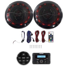 KICKER KMC3 Digital Media Receiver w/Bluetooth Remote 2 6.5" Black LED Speakers