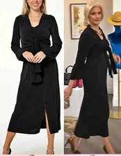 NEW IMAN PLUS SZ 2X MIDI Dress & tie Front Topper JACKET Set BLACK