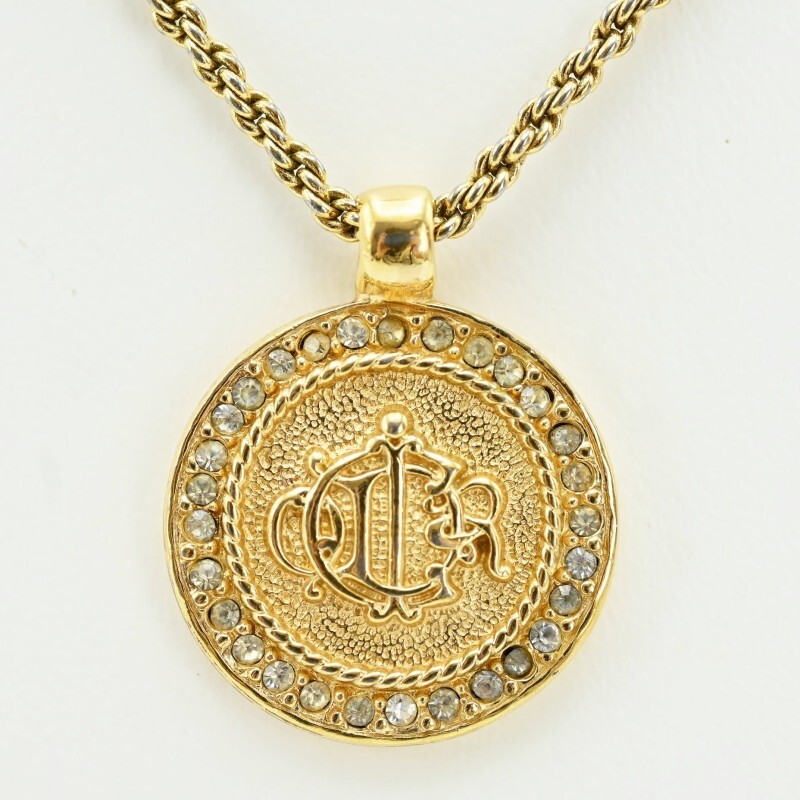 K02-k073 Christian Dior logo round rhinestone GP necklace