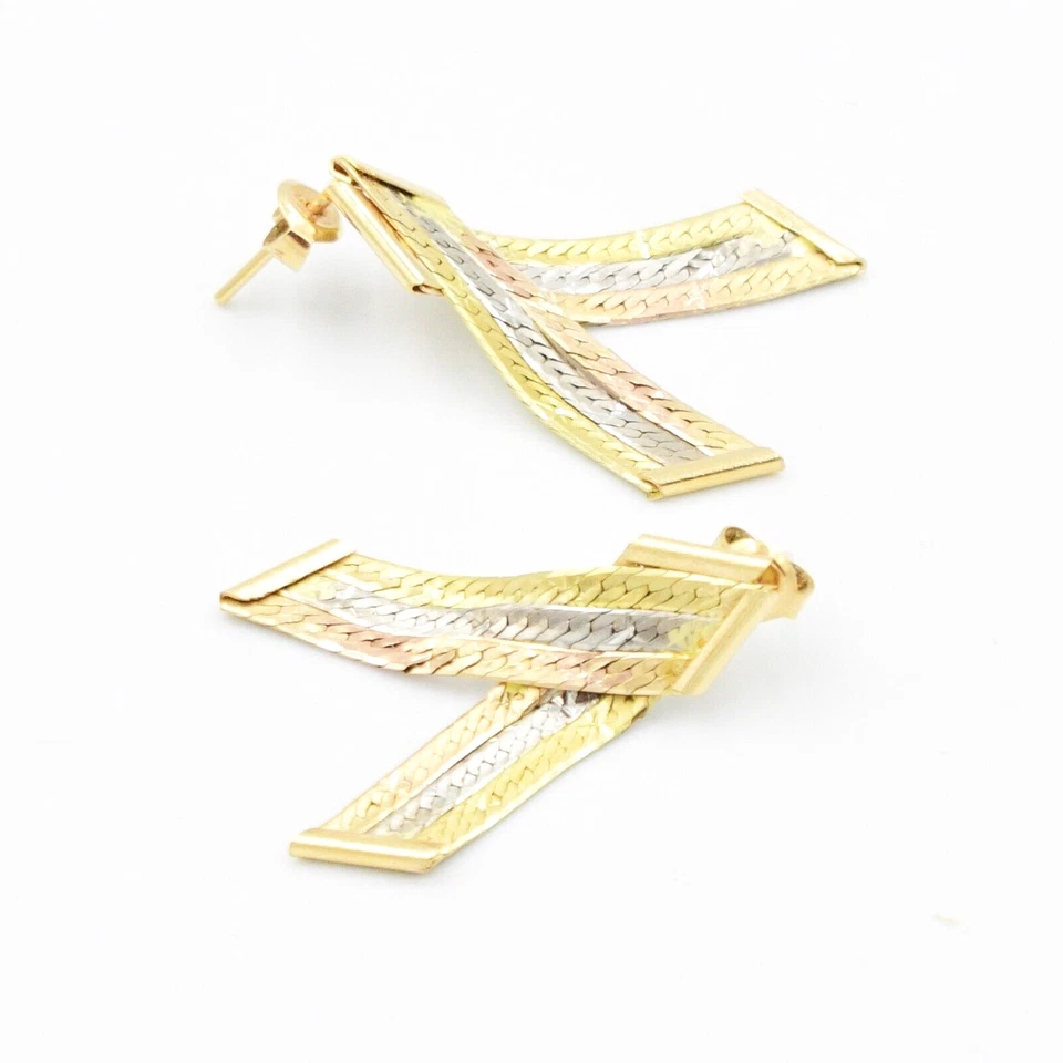 18k Tri/Multi Color Gold Dangle/Drop Ribbon Earrings - Image 2 of 4