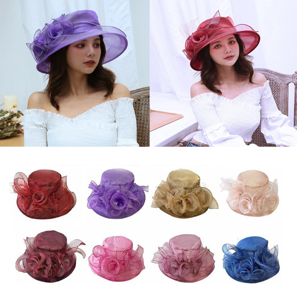 Women Ladies Wide Brim Sun Hat Wedding Kentucky Derby Noble Tea Party  Church Cap