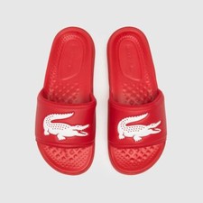 Mens Lacoste Croco Dualiste Logo Slides Red Slip On Sandals New