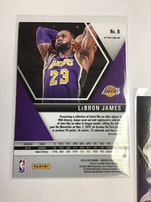 2019-20 Panini Mosaic #8 Lebron James Green Prizm + Base -2 Cards