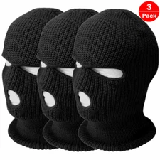 3 Pcs Winter Ski Face Mask 3 Hole Balaclava Hood Beanie Tactical Warm Black Hat