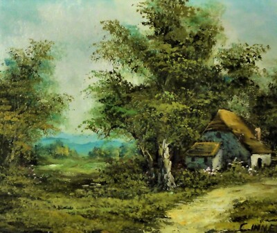 Clara D. INNESS (1874-1932) Gemälde: EINSAMES HAUS IN BERGIGER LANDSCHAFT
