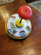 VINTAGE OHIO ART TIN SPINNING TOP CIRCUS TRAIN THEME