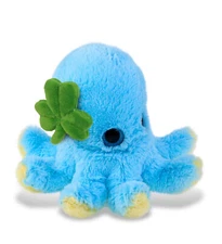 DolliBu Blue Octopus Stuffed Animal with Green Plush Shamrock - 8.5 Inches