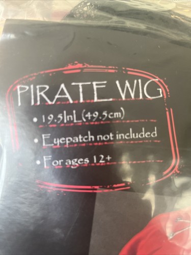 Men's Pirate Captain Long Dreads Costume Wig w Beads Skull Cap Black Red - Picture 2 of 4