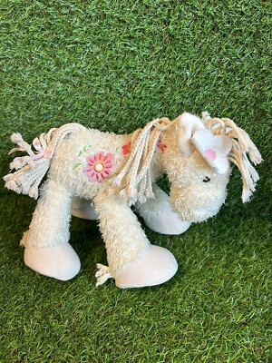 Happy Horse Fair Horse White Embroidered Flowers Felt Soft Toy