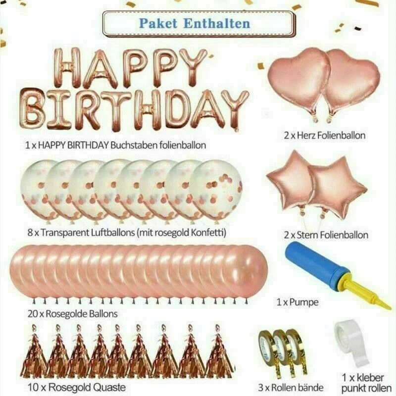 48 Piezas Globos Lámina Oro Rosa Feliz Cumpleaños Letra Mujeres Fiesta Decoración Bebé Foto 3 de 4