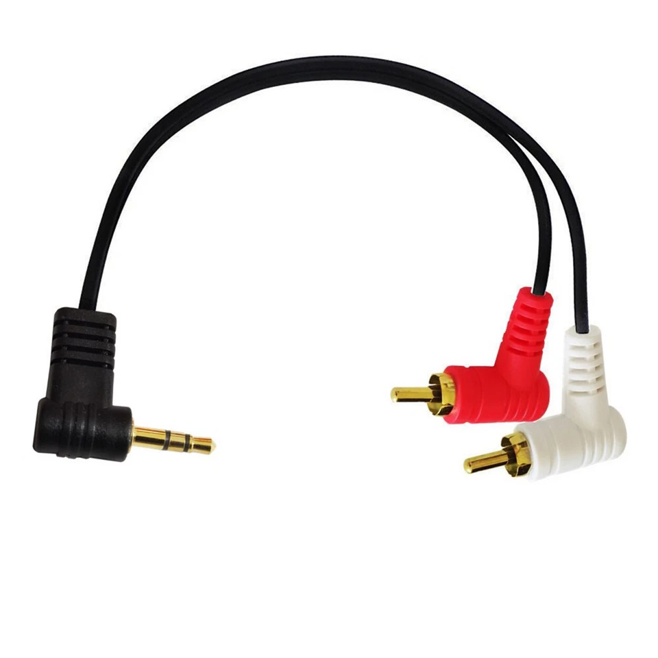 Right-Angled 3.5mm 1/8" Stereo Mini Male to 2 Male RCA Adapter Audio Aux Cable - Image 2 of 4