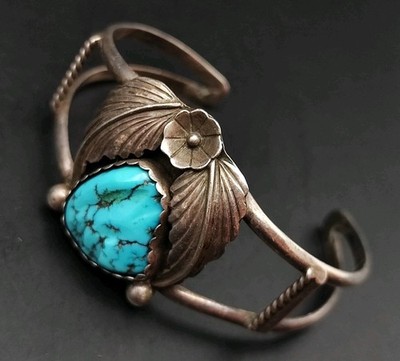 Native American Silber & Türkis Armreif Navajo? Indianer Spange Vintage signiert