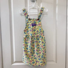 Vintage Oshkosh B'Gosh Yellow Floral Corduroy Overall USA Dress Girls SZ 5 FLAWS