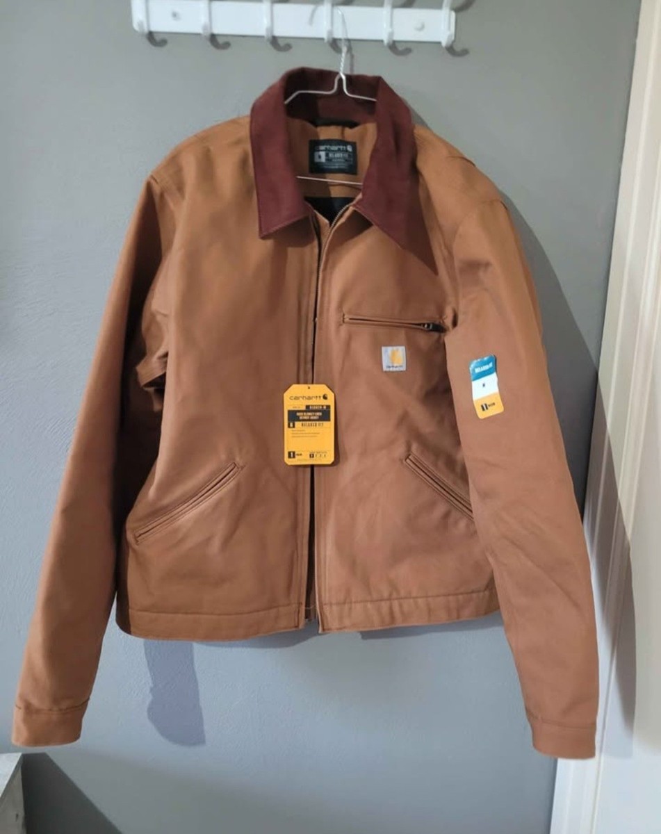 ジャケット・アウター Carhartt Detroit Jacket Bird Bash Duck Carhartt Duck Blanket-Lined Detroit Jacket Brown Relaxed Fit Size
