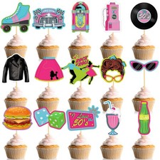 45 Pieces 1950s Cupcake Topper Rock and Roll Music Party Decorations 50s Musi...