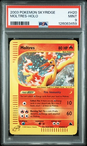 [SWIRL + NEW CERT] 2003 Pokémon Moltres H20/H32 Skyridge Holo PSA 9 MINT